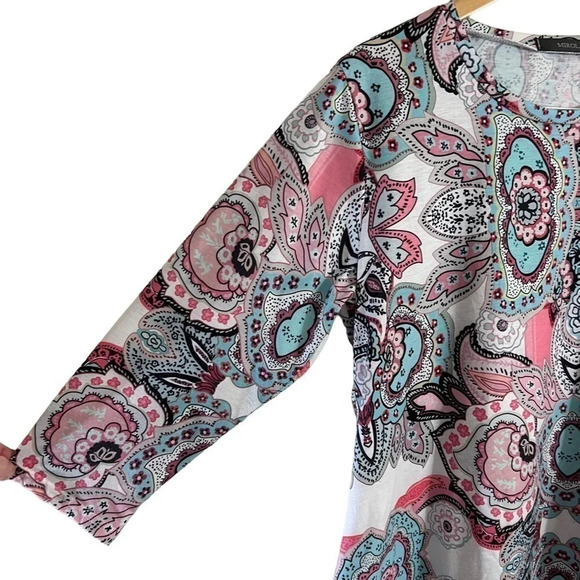 Mirol Colorful Blouse XL Kaleidoscope Patterned 3/4 Sleeves Sharkbite Hem Tunic - Picture 4 of 9